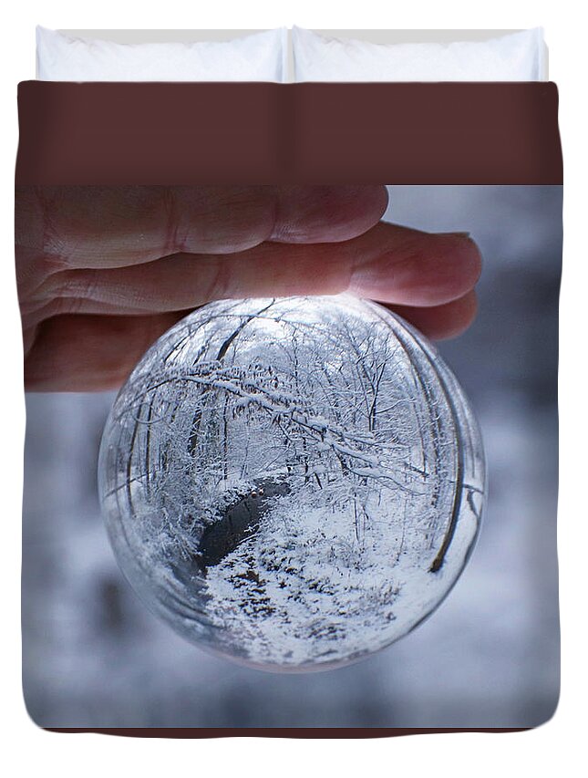 Photo Designs By Suzanne Stout Duvet Cover featuring the photograph Winter Snow Globe by Suzanne Stout