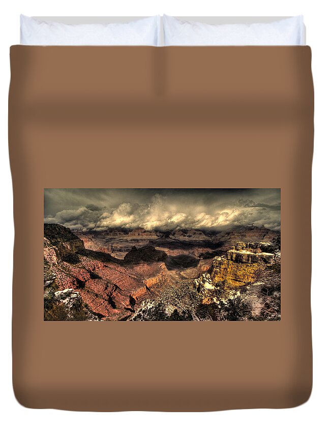 Grand Canyon Duvet Cover featuring the photograph Winter Storm Clearing Grand Canyon by Lawrence Knutsson