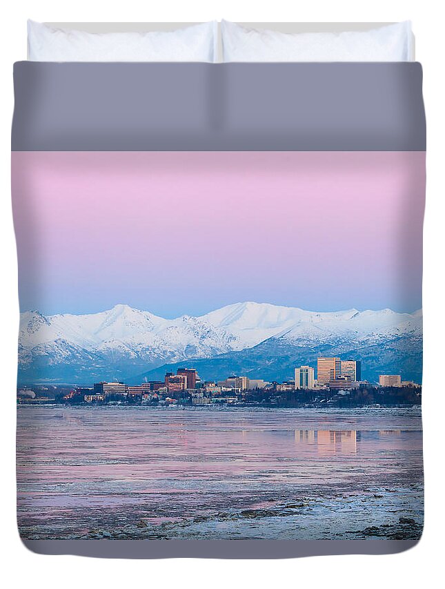 Alaska Duvet Cover featuring the photograph Winter Sunset over Anchorage, Alaska by Scott Slone