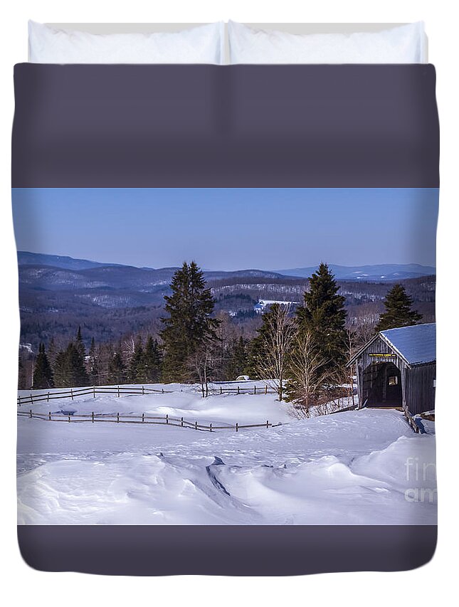 Foster Covered Bridge Duvet Cover featuring the photograph Winter time at the Foster Covered Bridge by Scenic Vermont Photography