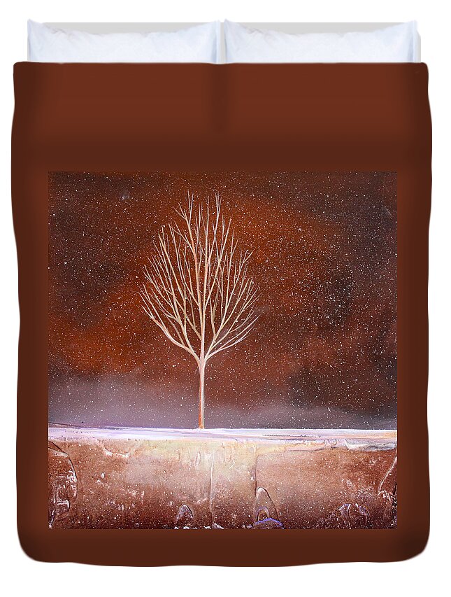 Minimalist Art Duvet Cover featuring the painting Winter Tree by Toni Grote