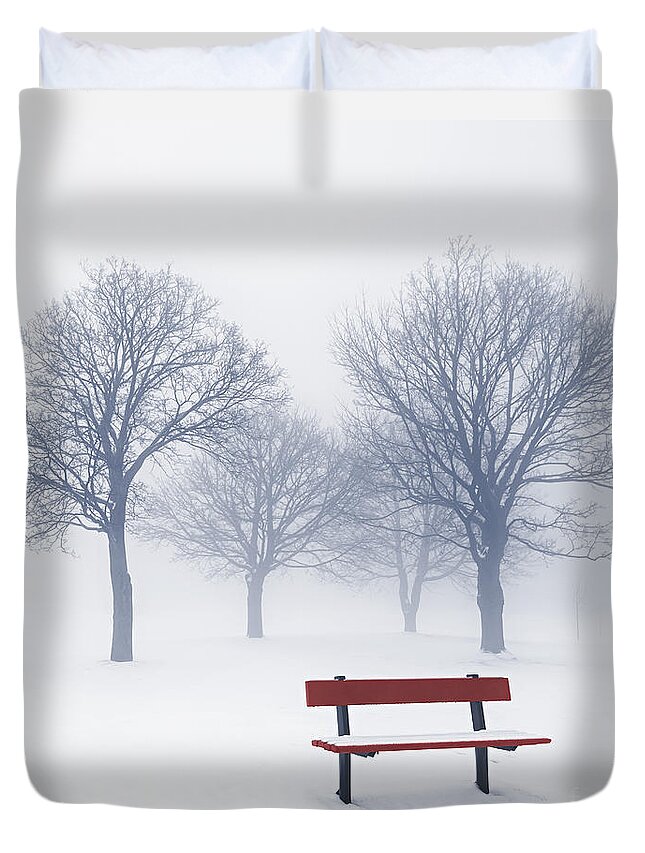 Winter Trees And Bench In Fog Duvet Cover For Sale By Elena Elisseeva