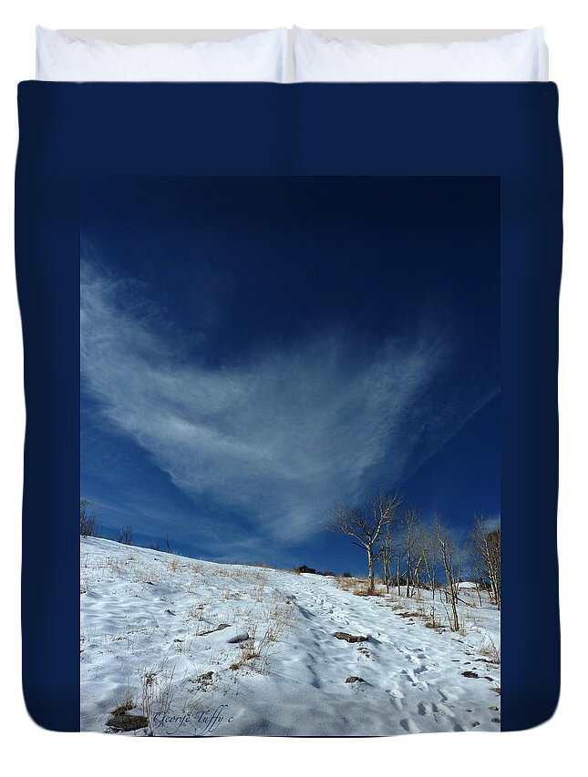 Winter Colorado Hike Simple Zen Cloud Sky Rocky Mountain Duvet Cover featuring the photograph Winter walk by George Tuffy