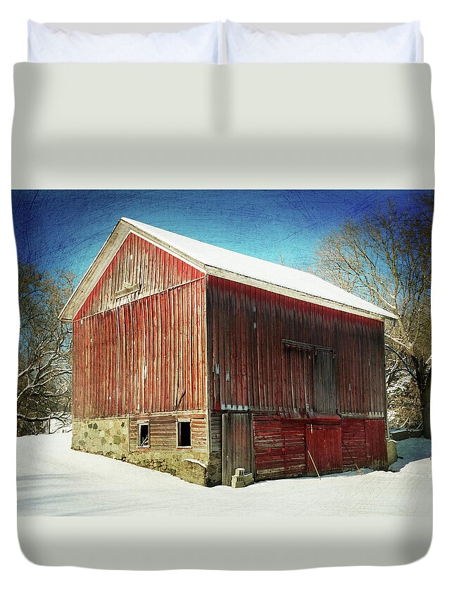 Rockford Duvet Cover featuring the photograph Winter Weathered Barn Re-imagined by David T Wilkinson