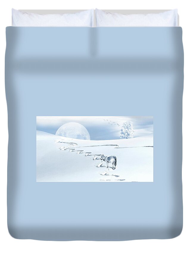 Wolf Duvet Cover featuring the photograph Winter Wonderland - Wolf by Andrea Kollo