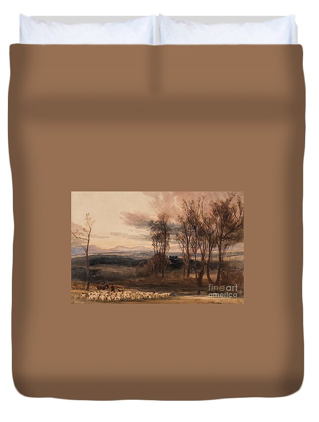 Winters Dusk Duvet Cover featuring the painting Winter's Dusk by Peter de Wint