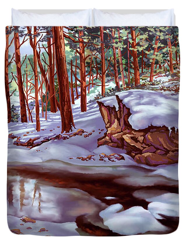 Winter Duvet Cover featuring the painting Winter's Warmth by Hans Neuhart