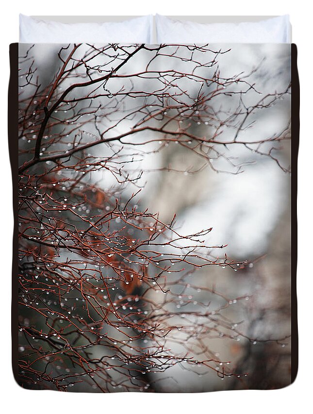 Trees Duvet Cover featuring the photograph Wintry Mix by Linda Shafer