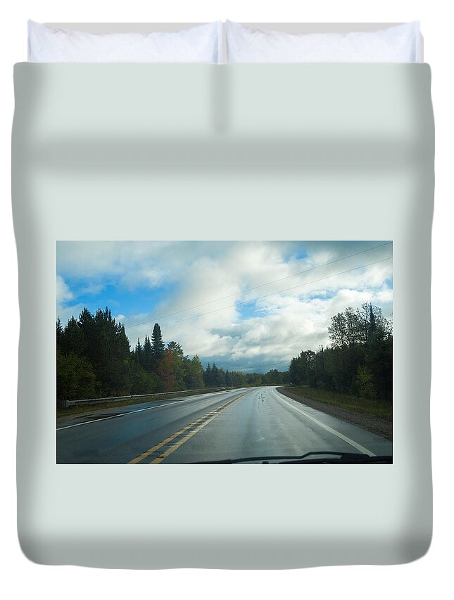 Road Duvet Cover featuring the photograph Wires In The Sky by Steven Dunn