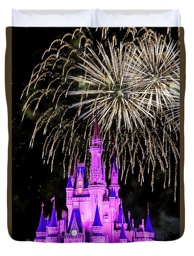 Disney Duvet Cover featuring the photograph Wishes fireworks Disney world by Andy Myatt
