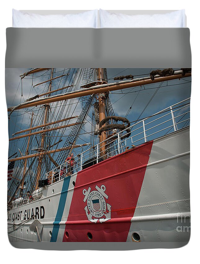 United States Coast Guard Eagle Masthead Duvet Cover featuring the photograph Wix-327 by Dale Powell