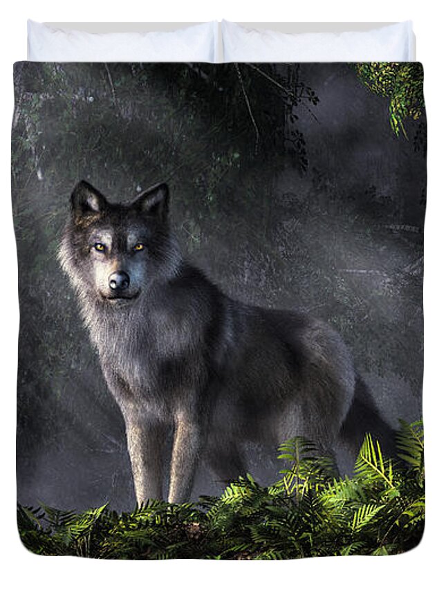 Spirit Of The Forest Duvet Cover featuring the digital art Wolf in the Forest by Daniel Eskridge