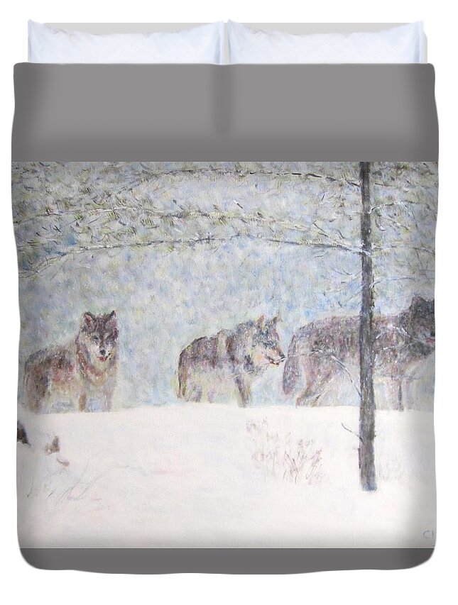 Impressionism Duvet Cover featuring the painting Wolves of the Wilderness by Glenda Crigger