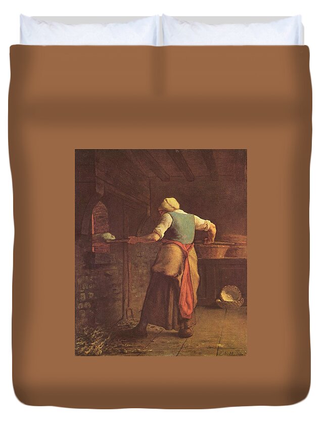 Woman Baking Bread - Jean-francois Millet Duvet Cover featuring the painting Woman baking bread by MotionAge Designs