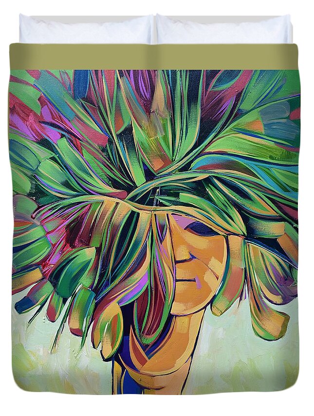 Woman Duvet Cover featuring the painting Woman Series by Enrique Zaldivar