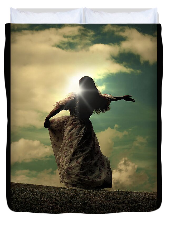 Female Duvet Cover featuring the photograph Woman On A Meadow by Joana Kruse