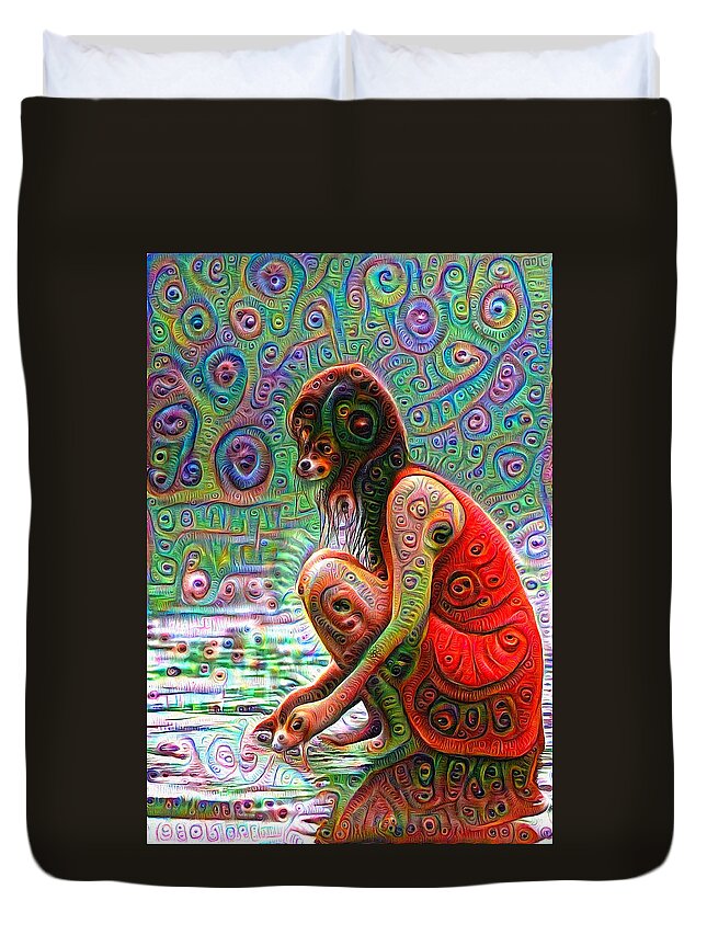 Woman With Dog Head Deep Dream Wild And Crazy Duvet Cover For Sale