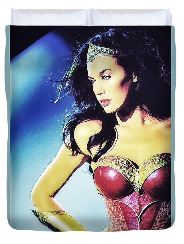 Wonder Woman Duvet Cover featuring the painting Womanition by HELGE Art Gallery