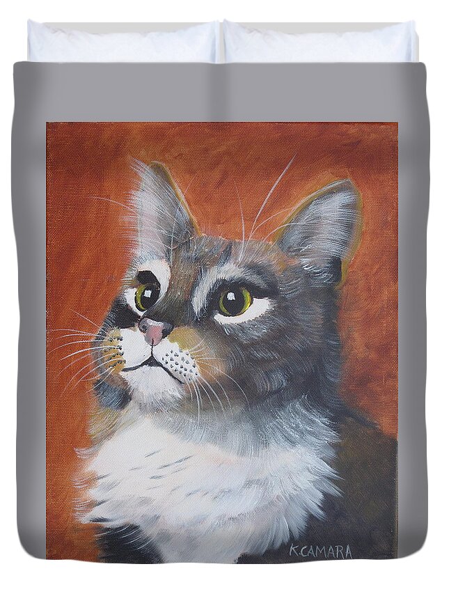 Pets Duvet Cover featuring the painting Wonder Cat by Kathie Camara
