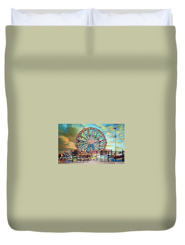  Duvet Cover featuring the painting Wonder Wheel by Bonnie Siracusa