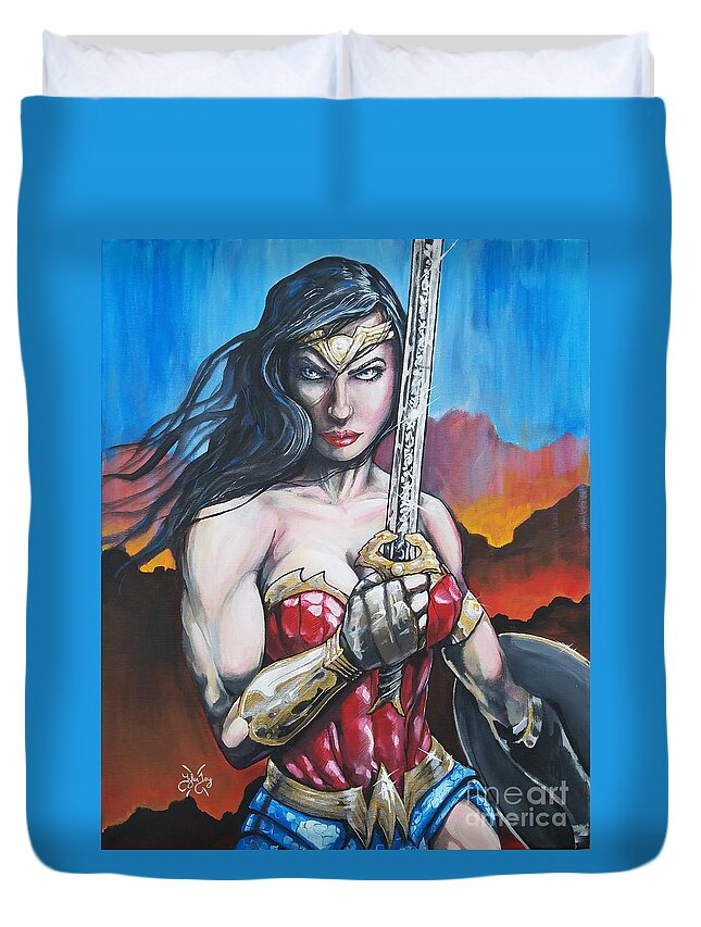 Wonder Woman Duvet Cover featuring the painting Wonder Woman by Tyler Haddox