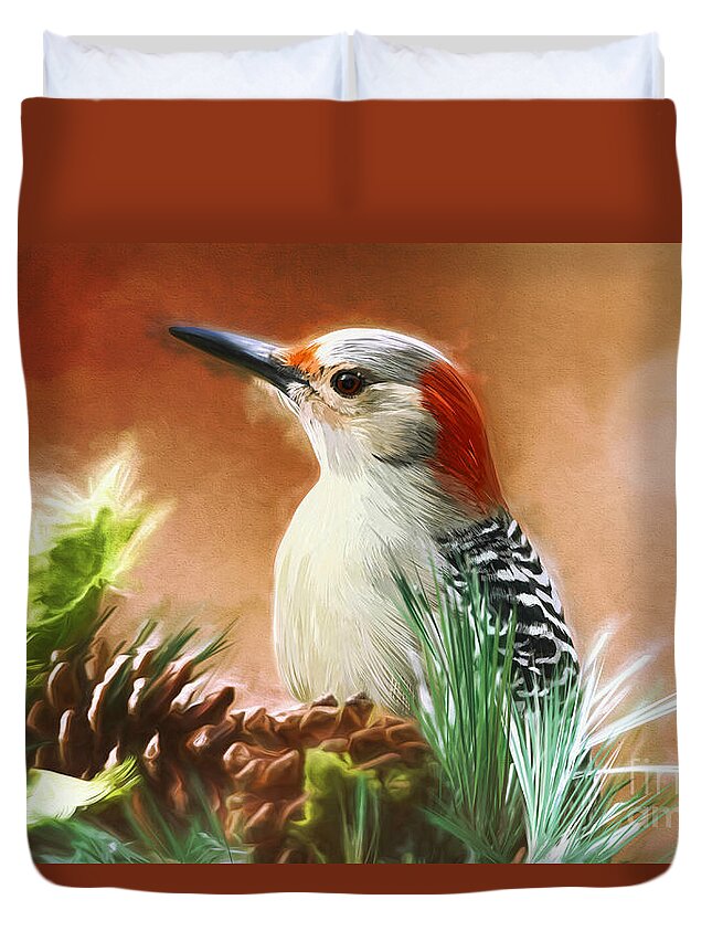 Woodpecker Duvet Cover featuring the painting Wonderful Woodpecker by Tina LeCour
