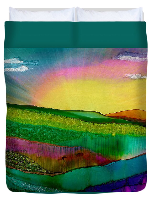 Alcohol Ink Duvet Cover featuring the painting Wonderland of Salad Days by Eli Tynan