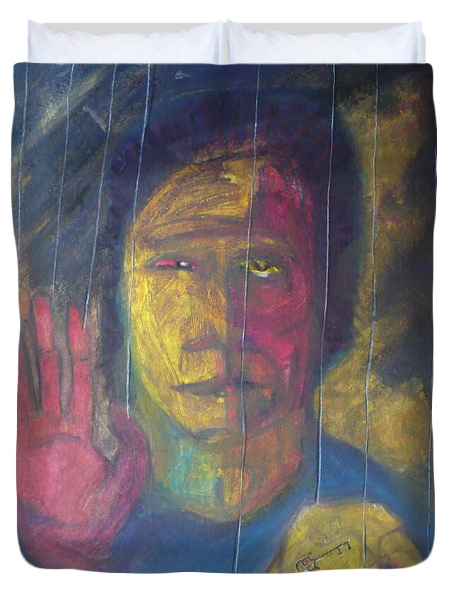 Portrait Duvet Cover featuring the painting Wont get fooled again by Todd Peterson