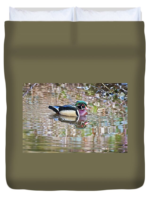 Wood Duck Duvet Cover featuring the photograph Wood Drake by Allan Van Gasbeck