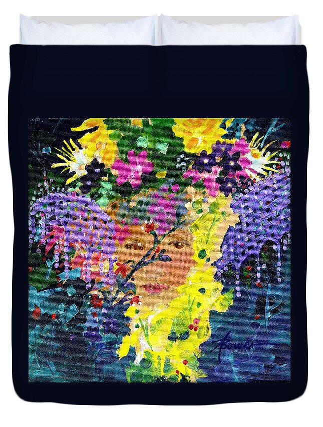 Fantasy Duvet Cover featuring the painting Wood Nymph by Adele Bower