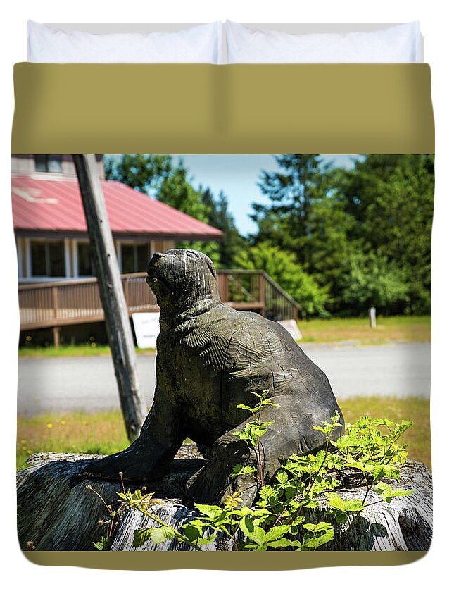 Wood Sea Lion Duvet Cover featuring the photograph Wood Sea Lion by Tom Cochran