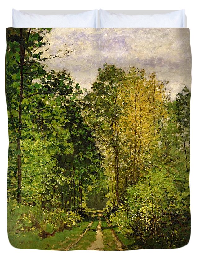 Wooded Path Duvet Cover featuring the painting Wooded Path by Claude Monet