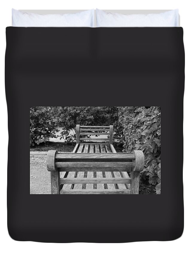 Bushes Duvet Cover featuring the photograph Wooden Bench by Rob Hans
