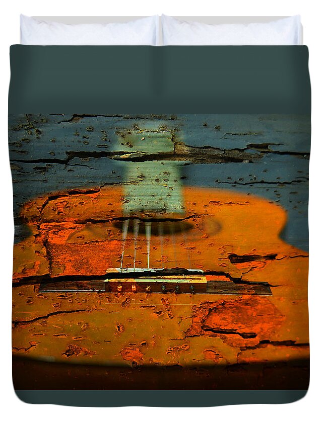 Guitar Duvet Cover featuring the photograph Wooden guitar by Ricardo Dominguez