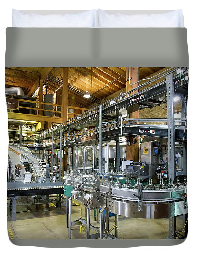 American Duvet Cover featuring the photograph Woodford Reserves bottling process by Karen Foley