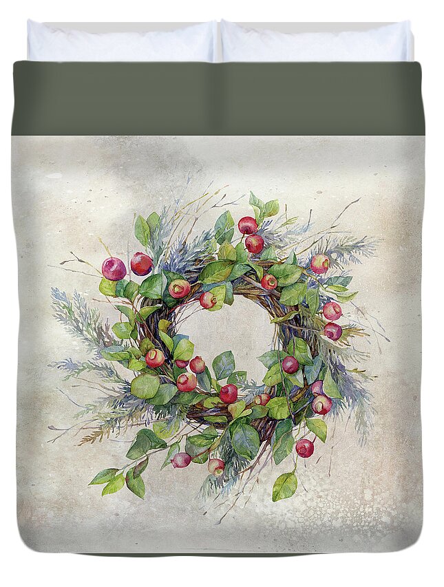 Berries Duvet Cover featuring the digital art Woodland Berry Wreath by Colleen Taylor