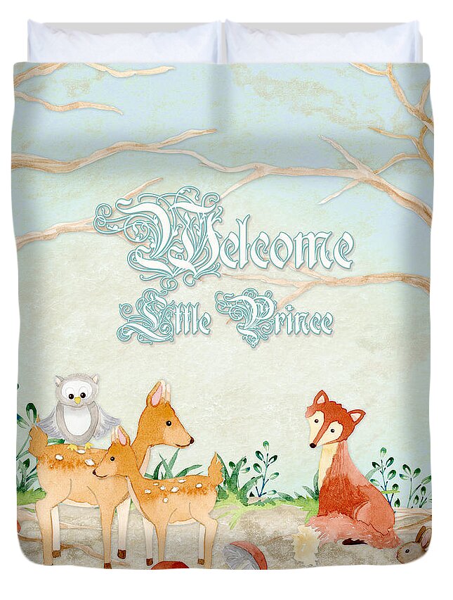Woodchuck Duvet Cover featuring the painting Woodland Fairy Tale - Welcome Little Prince by Audrey Jeanne Roberts