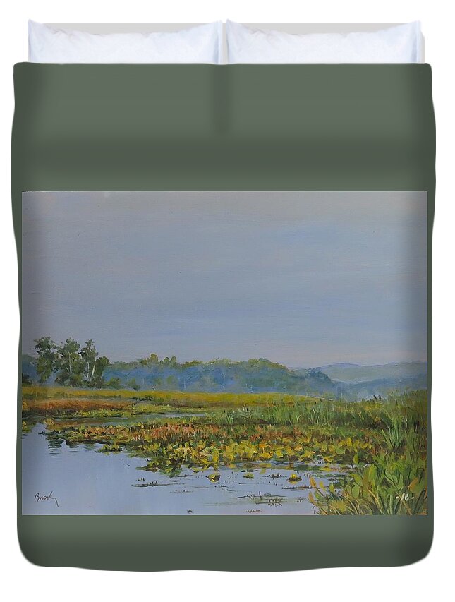 Lake Duvet Cover featuring the painting Woodland Lake by William Brody