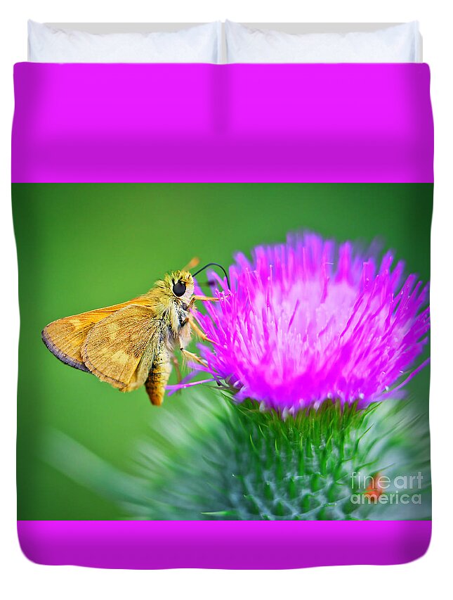 Woodland Skipper Duvet Cover featuring the photograph Woodland Skipper on Thistle by Bruce Block