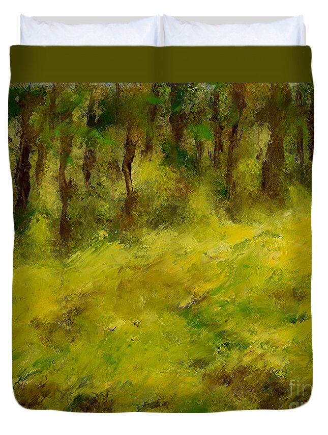  Duvet Cover featuring the painting Woods in Maine by Barrie Stark