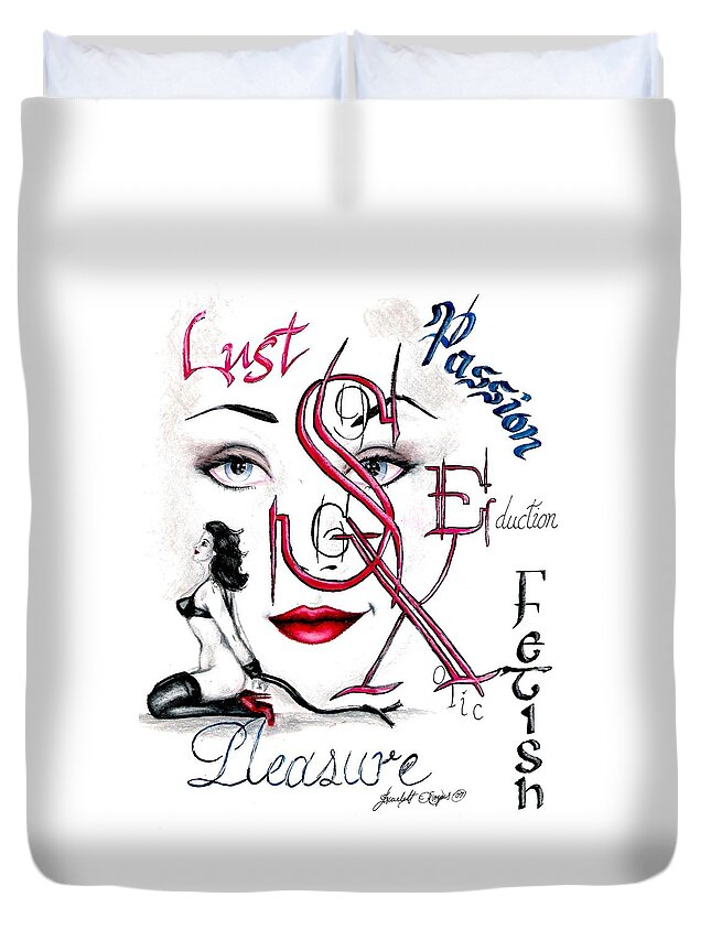 Erotic Duvet Cover featuring the drawing Words of the Dirty Mind by Scarlett Royale