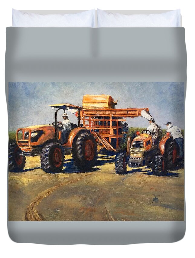 Tractors Duvet Cover featuring the pastel Workin' at The Ranch by Sandra Lee Scott