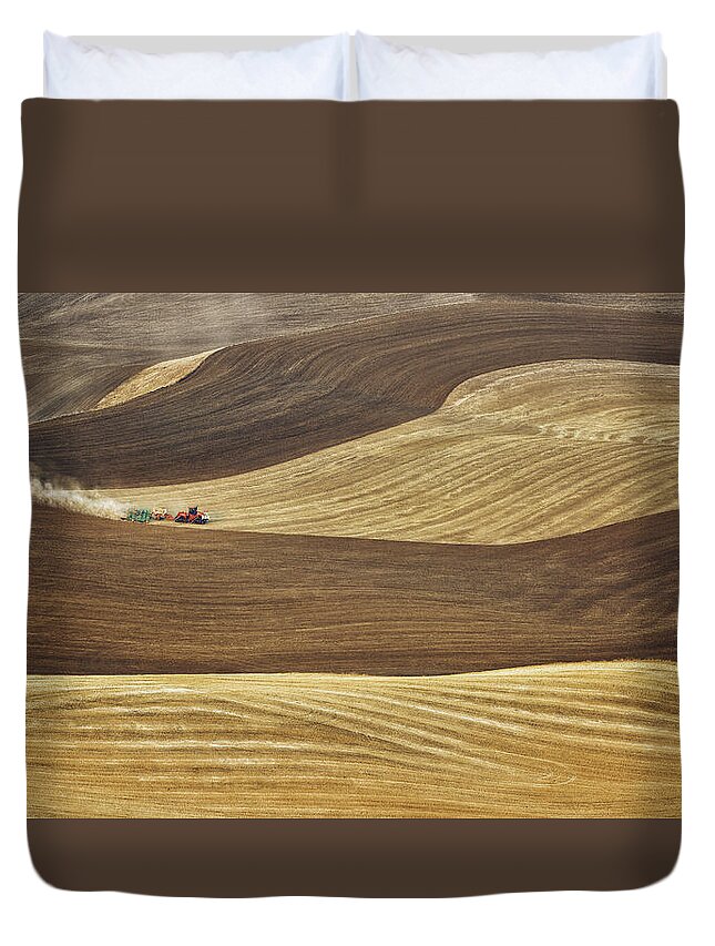 Palouse Duvet Cover featuring the photograph Working the fields in Palouse by Eduard Moldoveanu