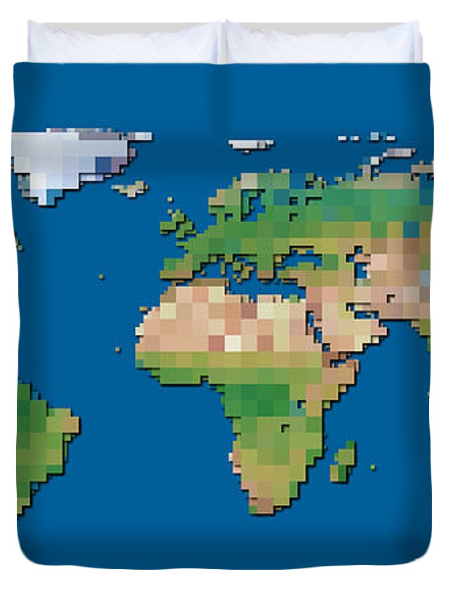 Map Duvet Cover featuring the digital art World Block Map by Frans Blok