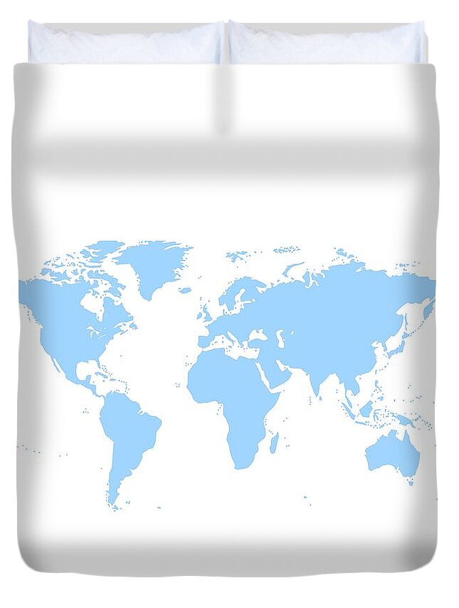 World Map Duvet Cover featuring the digital art World Map - Blue by Marianna Mills