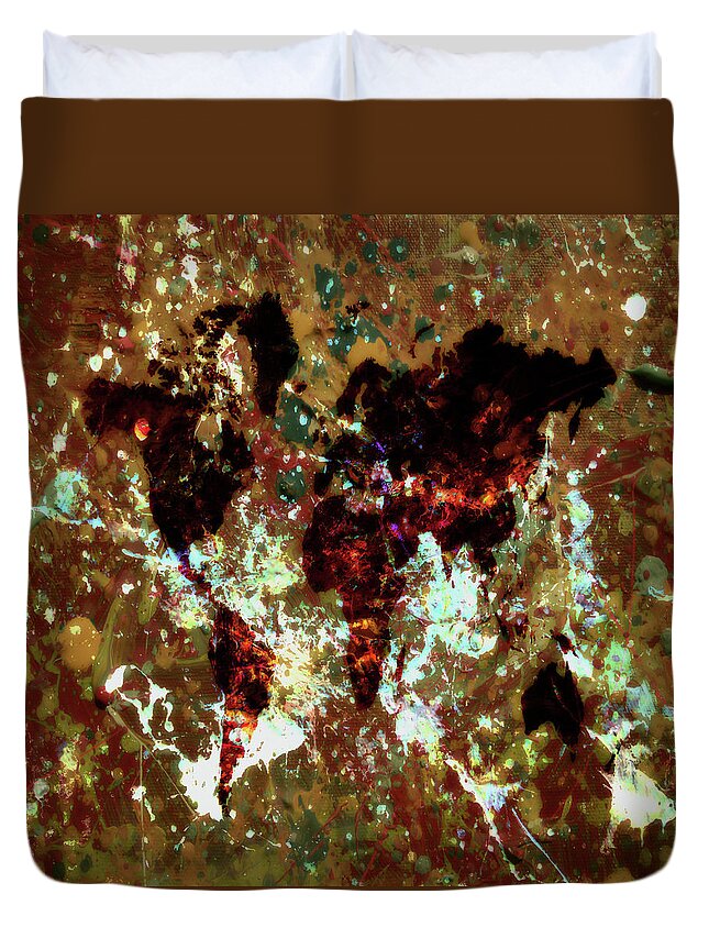 World Map Duvet Cover featuring the mixed media World Map c6 by Brian Reaves