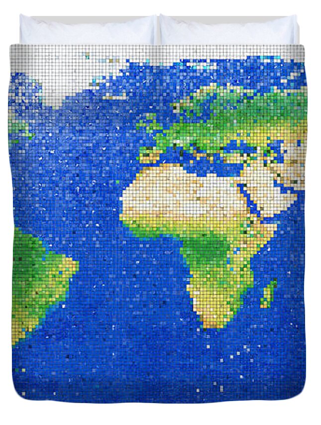 World Duvet Cover featuring the photograph World Map Mosaic by Frans Blok