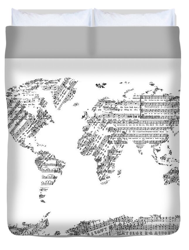 World Map Duvet Cover featuring the digital art World Map Music 8 by Bekim M