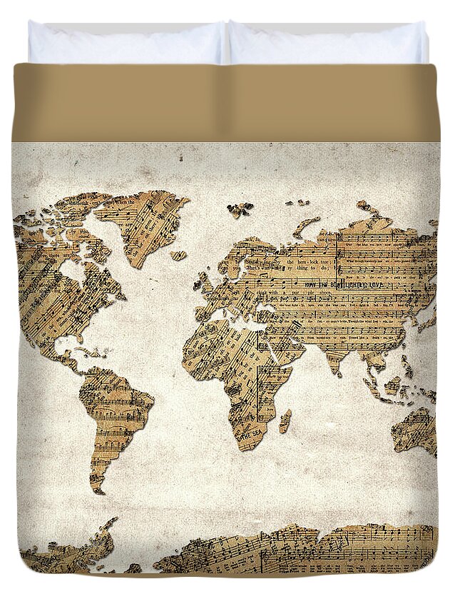 World Map Duvet Cover featuring the digital art World Map Music 9 by Bekim M