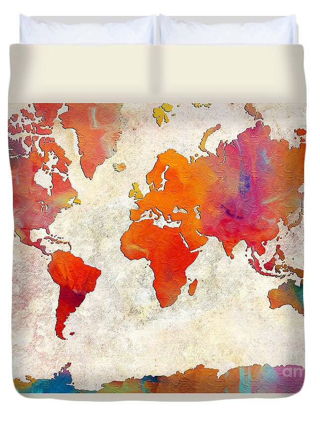 Abstract Duvet Cover featuring the digital art World Map - Rainbow Passion - Abstract - Digital Painting 2 by Andee Design